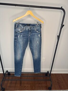 Silver Jeans Skinny Distressed Blue Denim